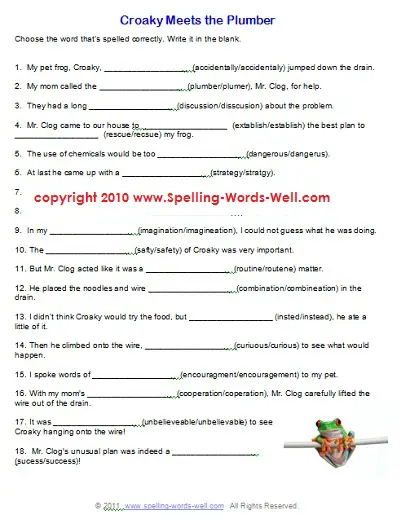 Free Printable Spelling Worksheets 6th Grade