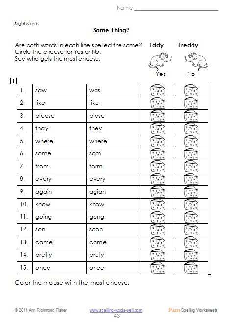 kindergarten list worksheet word sight words printable for  sight Kindergarten