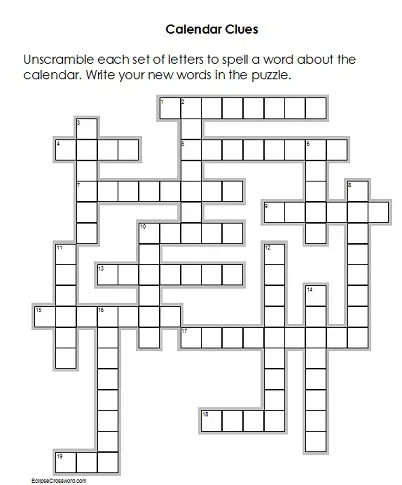 Free Crossword Puzzles Print on Printable Crossword Puzzle Calendar Clues Crossword Puzzle Answers