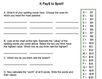 Spelling activities 3rd grade homework