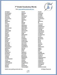 300 7th Grade Spelling Words and Other Resources