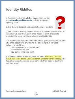 2nd grade spelling game, Identity Riddles