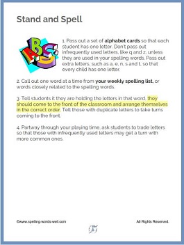 2nd Grade Spelling - Fun game called Stand and Spell