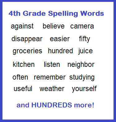 4th Grade Spelling Words Chart