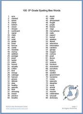 5th Grade Spelling Bee Words for Practice or Competition
