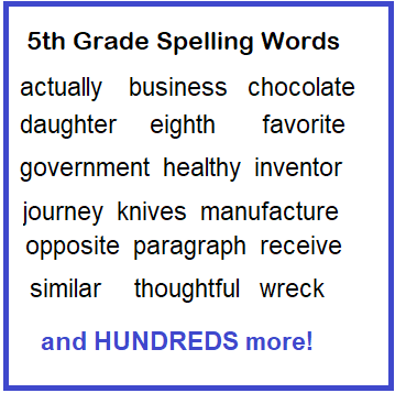 5th Grade Spelling Words Chart
