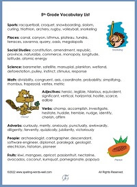 5th grade vocabulary word list from www.spelling-words-well.com