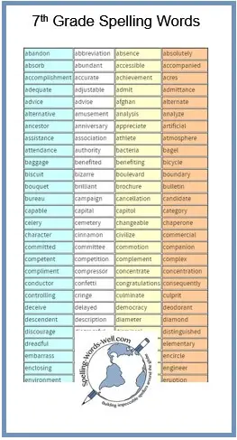 7th grade spelling word list - pin-comp