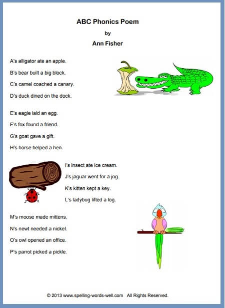ABC Phonics Poem from www.spelling-words-well.com