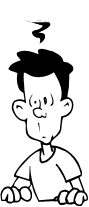 Cartoon man questioning, unsure of how to solve our brain teasers for adults. From www.spelling-words-well.com.