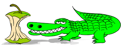 alligator looking at an apple core
