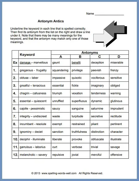 Free Vocabulary Worksheets With Spelling Practice