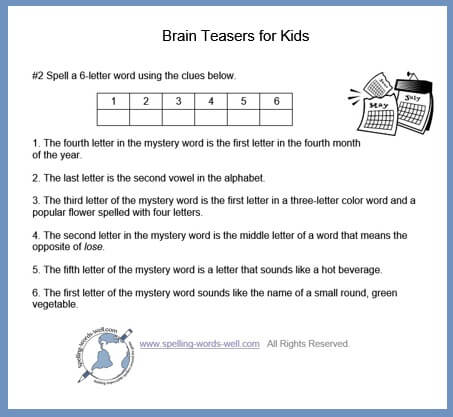 Brain teasers for kids - Calendar mystery word