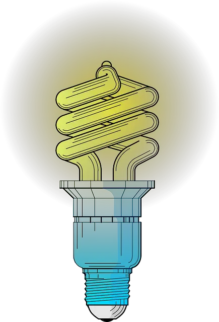 blue and yellow compact fluorescent bulb