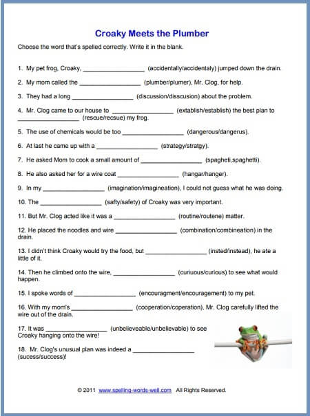 free printable spelling worksheets