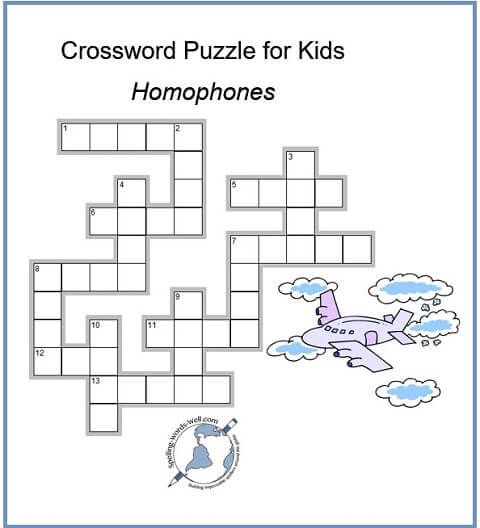 Crossword Puzzle for kids - Homophones