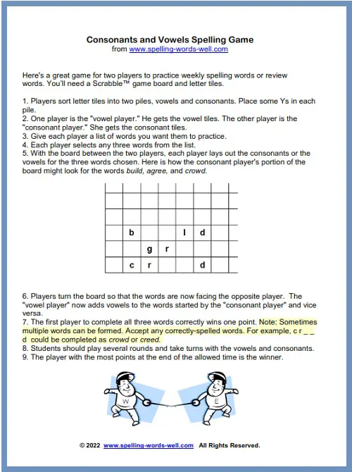 Consonant & Vowels Spelling Game, one of the educational word games at www.spelling-words-well.com.