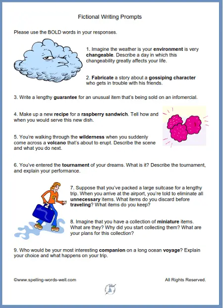 Fiction Writing Prompts from www.spelling-words-well.com