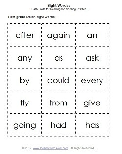 First Grade Sight Words Flash Cards