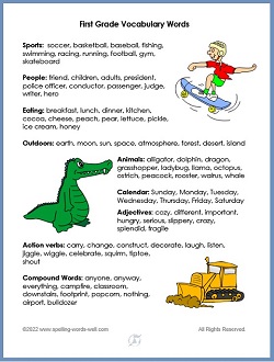 first grade vocabulary words  printable page