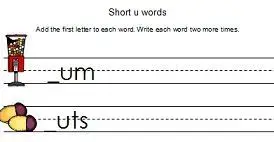 short u first grade phonics worksheet