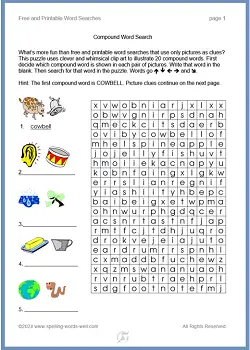 Free and Printable Word Searches- Compound Word Fun