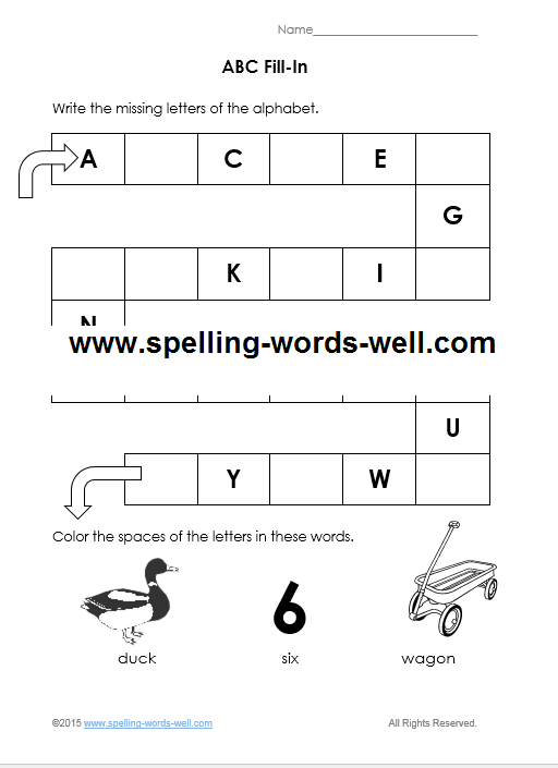 Free printable kindergarten worksheets : ABC Fill-In pages