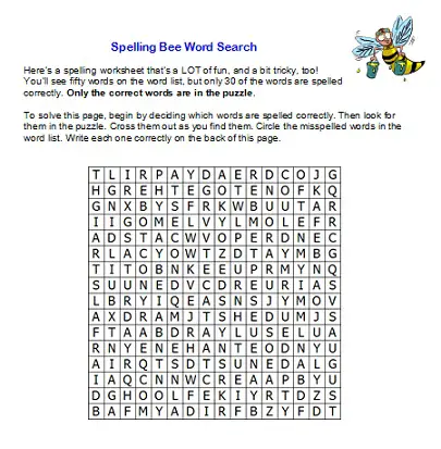 Spelling Bee Word Search - Students must locate only the correct #spellingwords from the word list #spellingwordswell