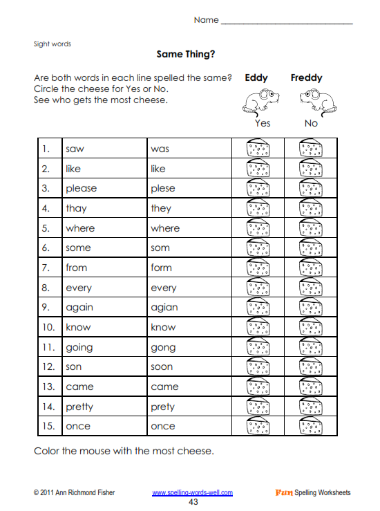 Fun Spelling Worksheet, "Same Thing"