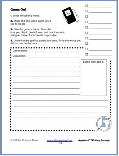 Creative Writing Worksheets for Any Spelling Words