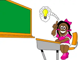 girl sitting at her desk with light bulb over her head