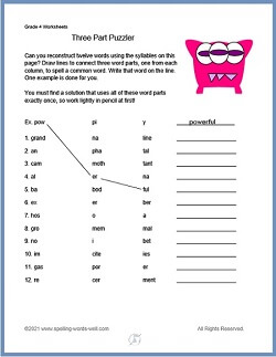 Grade 4 Worksheets : Three Part Puzzler for fun spelling practice!