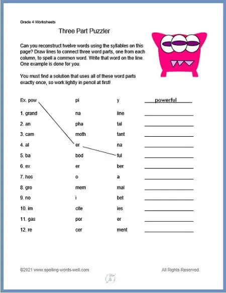 grade 4 worksheets for fun spelling practice