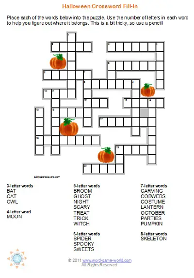 Halloween Fill-In Crossword Puzzle