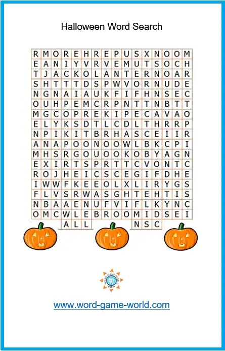 Halloween word search on Word-Game-World.com