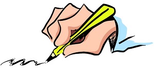 A hand writing with a pencil : Writing prompts for kids