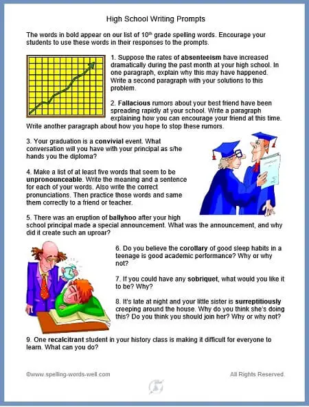 Engaging high school writing prompts from www.spelling-words-well.com