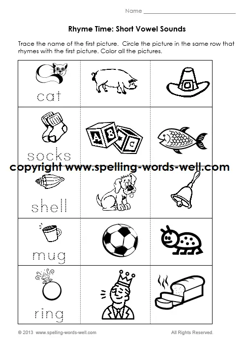 kindergarten phonics worksheet - short vowel sounds