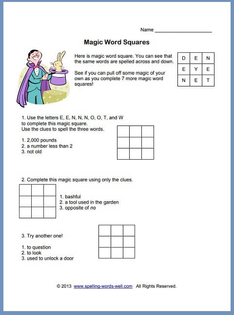 Magic Word Squares 1 from www.spelling-words-well.com