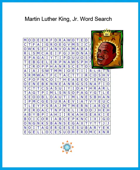 Martin Luther King Jr Word Search on www.word-game-world.com