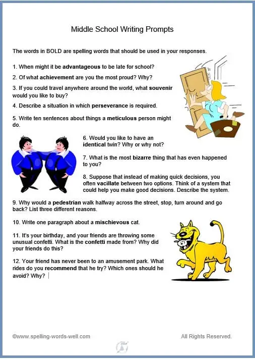 Middle School writing prompts