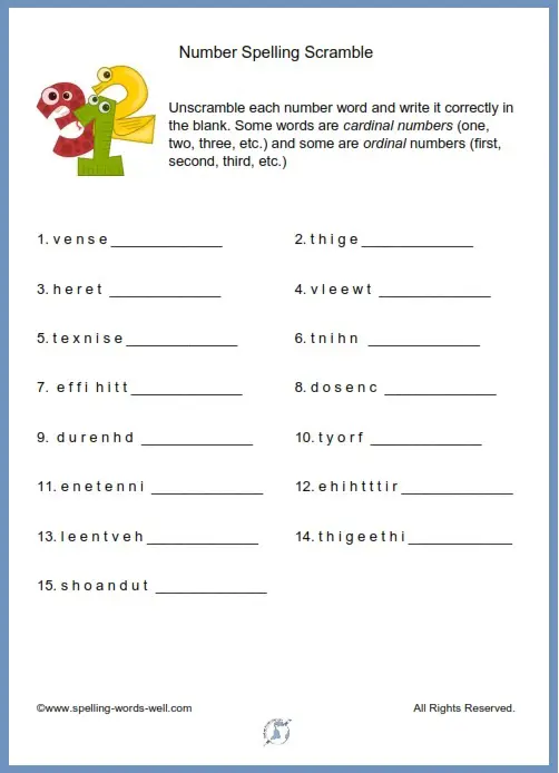 practice spelling numbers worksheet