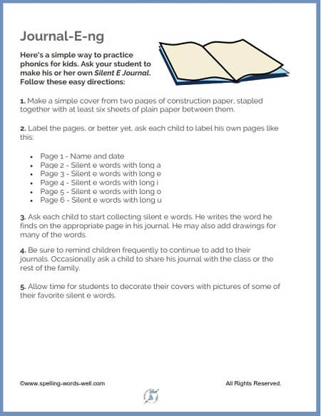 Journaling activity for Silent E words