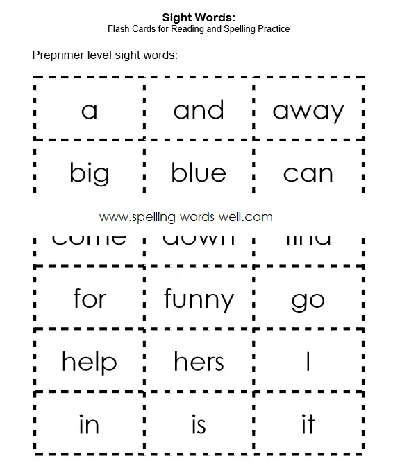 Dolch Pre-Primer Sight Word Cards 