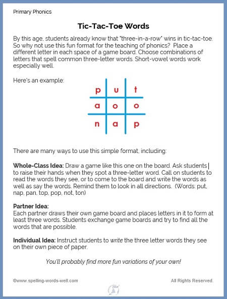Tic-Tac-Toe Words is one of our fun Primary Phonics activities.