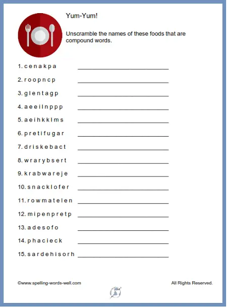 printable word scramble thats oh so yummy