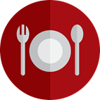 Red plate with fork and spoon