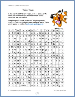Search and Find Word Puzzles - Vicious Vowels