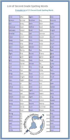 175 Second Grade Spelling Words
