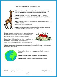 2nd grade vocabulary words